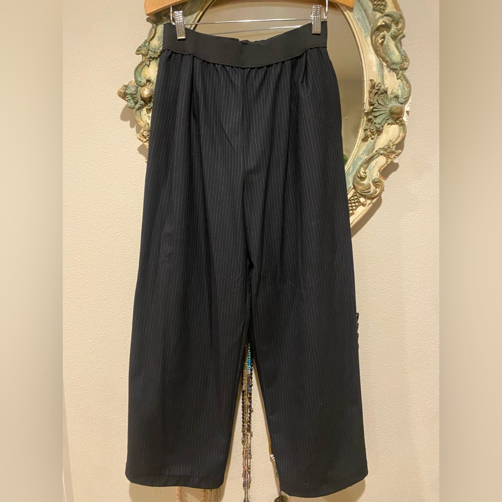 LN Zara black/blue pinstripe wide leg pants size small